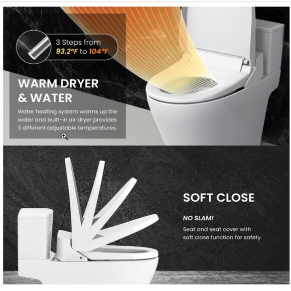 SOLD - VOVO VB-6000SE Electronic Bidet, Elongated, Made in Korea, LED Nightlight - Picture 2 of 10